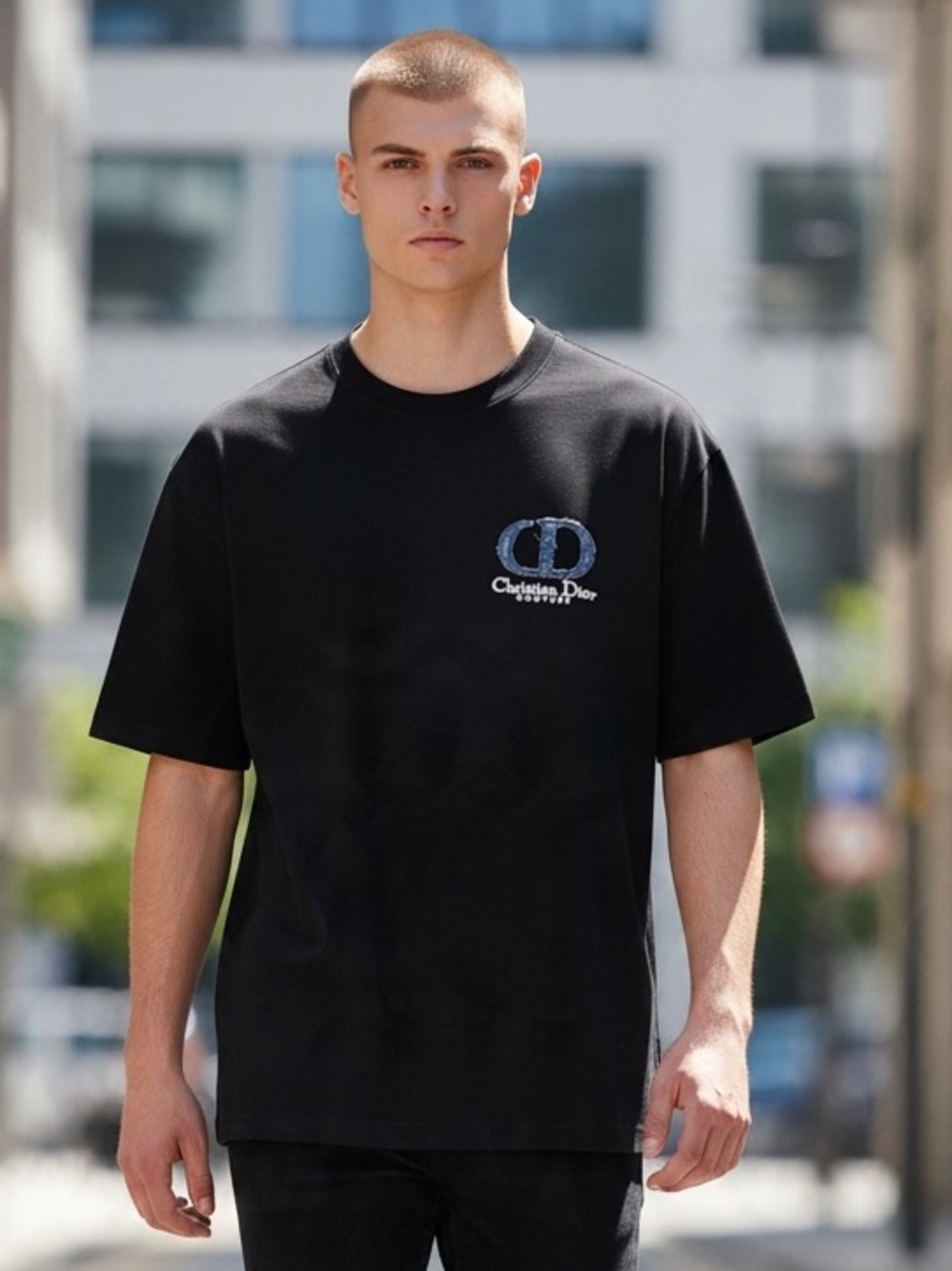 D ior Black Logo Cotton T-Shirt - Men's